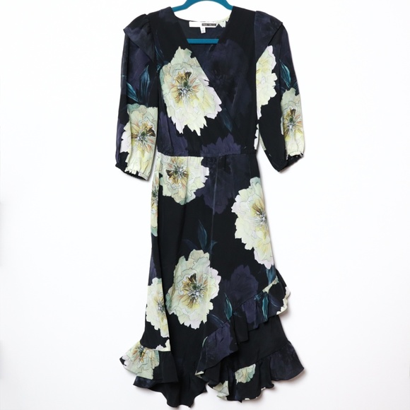 Tracy Reese Dresses & Skirts - Tracy Reese | Floral Ruffle Silk Wrap Dress XSP